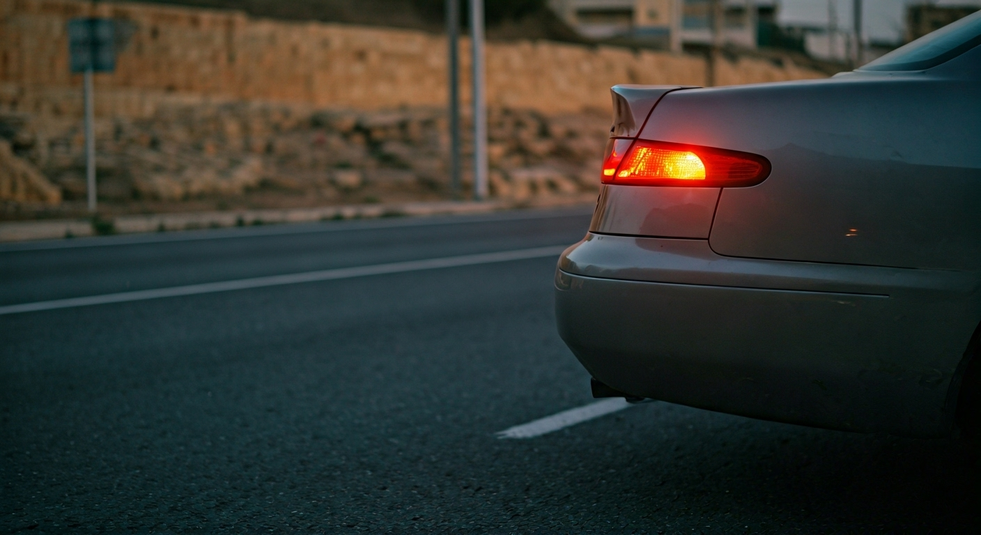 Car with hazard lights awaiting tow